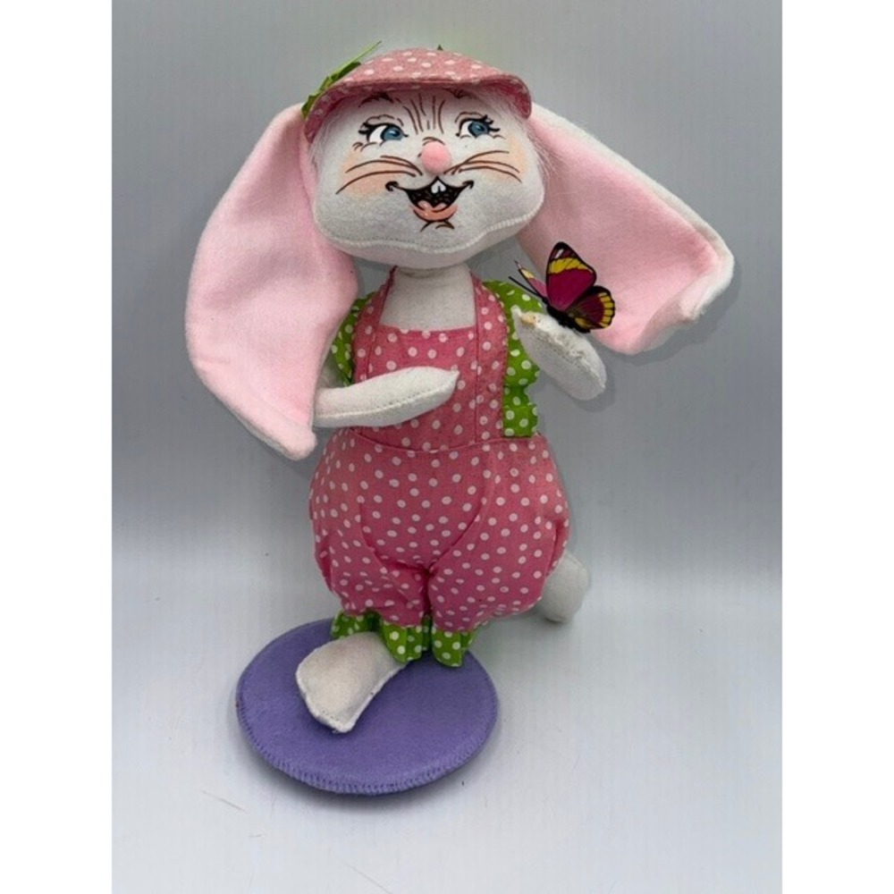 Vintage Annalee Dolls Easter Bunny Rabbit Pink Polka Dot Romper Butterfly 10in
